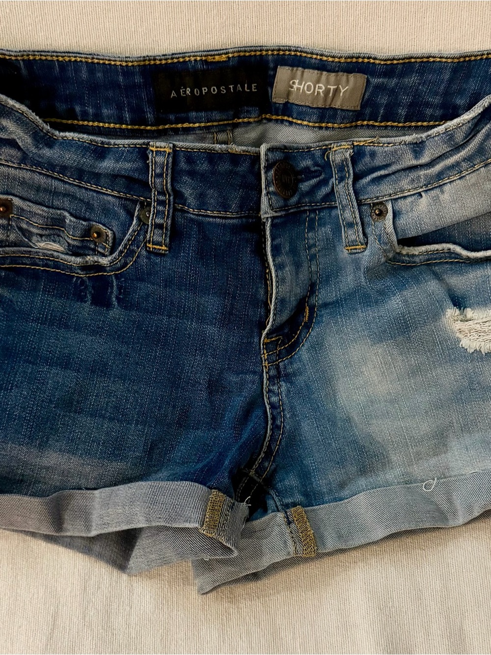 Aeropostale Women's Dark Blue Rolled Hem Denim Shorty Shorts